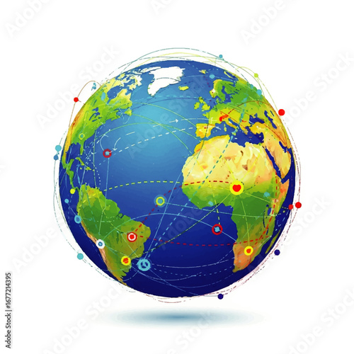 A vibrant globe illustrating interconnected global communication and travel networks, showcasing a sense of optimistic global connectivity.