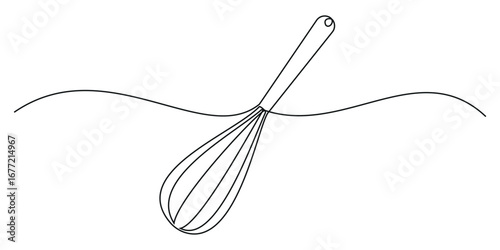 Balloon Whisk continuous one line drawing. Kitchen tools continuous one line illustration.