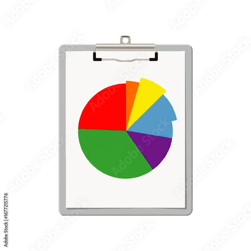 A colorful pie chart on a clipboard displays data segments, suggesting business analysis and strategic planning.