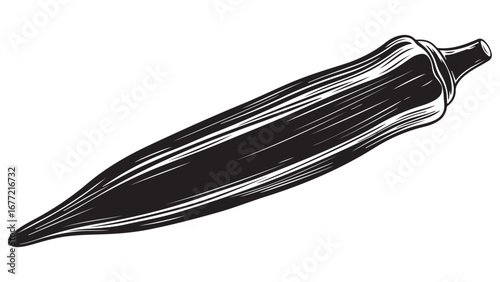 Black and White Engraving Style Okra Vegetable Illustration