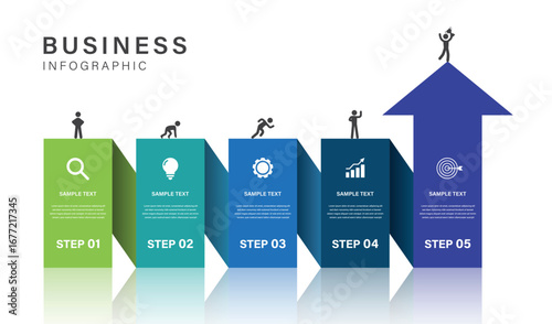 Business Infographic with 5 Steps and Arrow Timeline for presentation