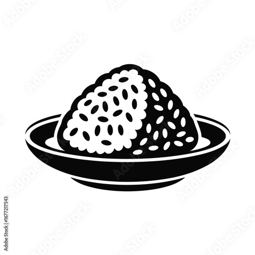 Simple silhouette of a rice ball on a plate stylized food icon design