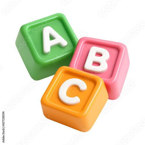 3d alphabet blocks for early childhood education on transparent background