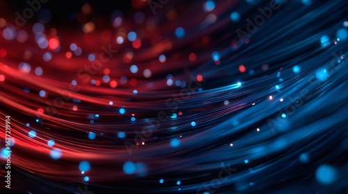 Intertwined paths of innovation a luminous dance of red and blue technology s pulse in flowing lines