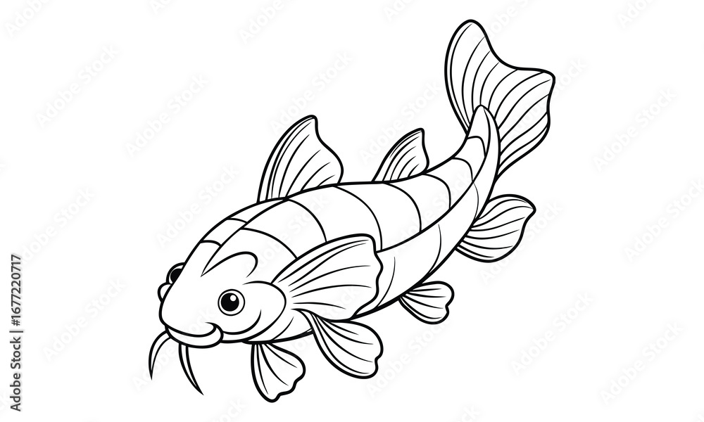 Obraz premium Catfish Kids silhouette and vector line art t shirt design, intricate detailed drawing, adult coloring pages, printable art for stress relief and relaxation, high-quality illustration.