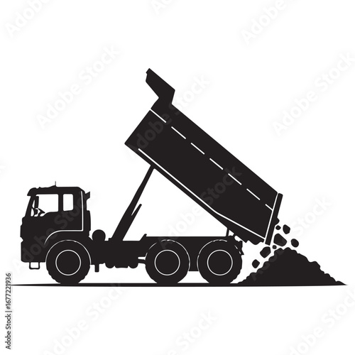 Dump Truck Unloading Material Silhouette Icon