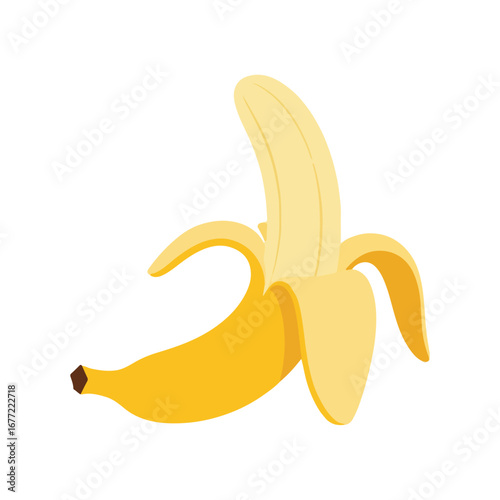 Peeled banana illustration bright yellow food image