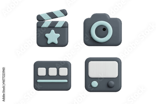 Stylized 3D icons for creative digital media and filmmaking. Modern 3D Icon Set