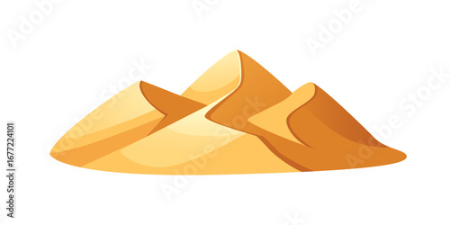 Golden sand dunes with smooth curved hills. Desert landscape environment in warm yellow orange gradients. Flowing waves in minimalist geometric style. Vector illustration isolated on white background