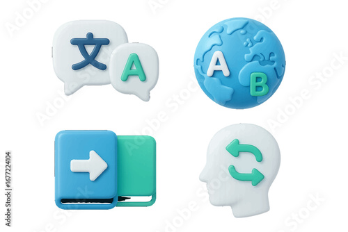 Global Language Translation and Communication Concepts. Modern 3D Icon Set