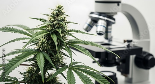 Cannabis plant and microscope