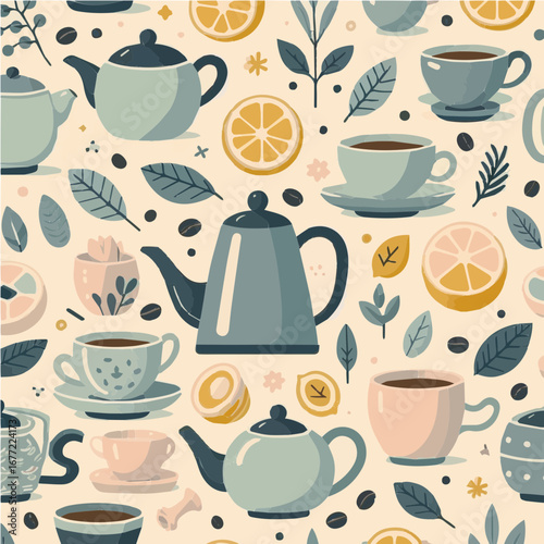 Seamless vector pattern of coffe tea