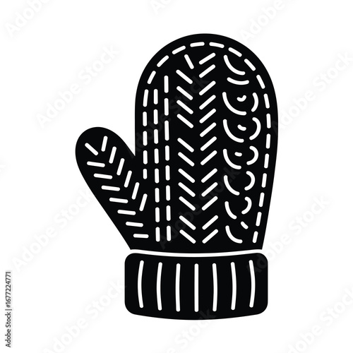 Cozy knit mitten silhouette festive winter accessory icon for seasonal designs