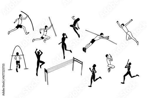 Track and Field Silhouette Set Athletes Competing in Various Events