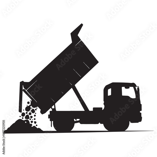 Silhouette of a Dump Truck Unloading Material