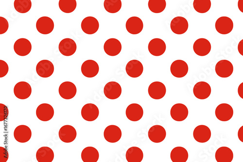 Red polka dot seamless pattern on a white background. Dotted geometric abstract vector texture. Simple classic repeat design for fabric, textile print, wrapping paper or decor.