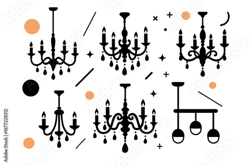 Elegant Chandeliers and Decorative Elements with Soft Glow. Modern 3D Icon Set