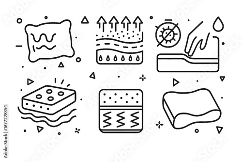 Mattress and Pillow Comfort Features Icons. Modern 3D Icon Set