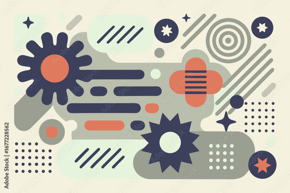 Obraz premium A pattern combining simple lines and shapes. Hand-drawn style. Vector. Pattern. Colorful. Pop.