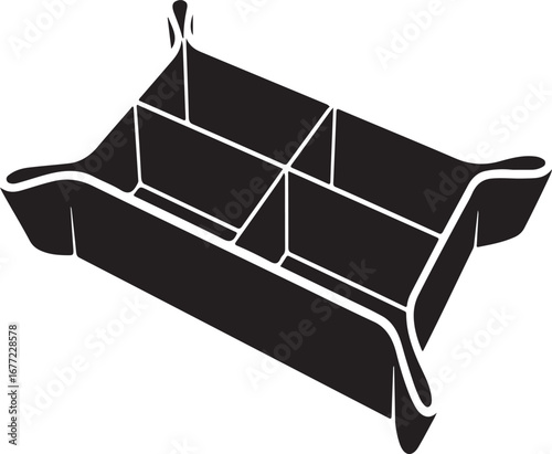 Black silhouette of a desk organizer with multiple compartments isolated on white background