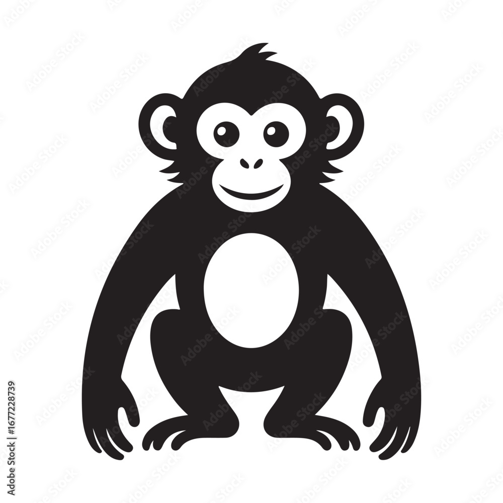 Naklejka premium A fun, isolated, and cute cartoon animal illustration of a happy puppy Monkey with a big smile