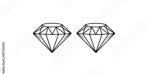  Minimalist line drawing of two diamond cuts with symmetrical facets, comparing gemstone designs in black and white on clean background