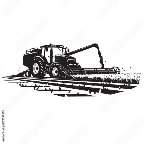 Modern Agricultural Combine Harvester Working in a Farm Field