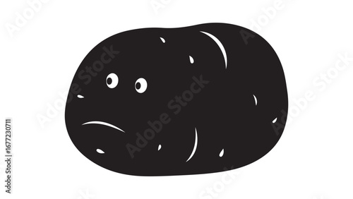 Black Cartoon Potato Character with Sad Expression