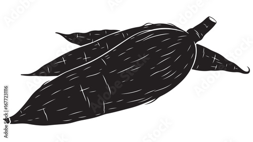 Stylized Black and White Graphic of Cassava Roots