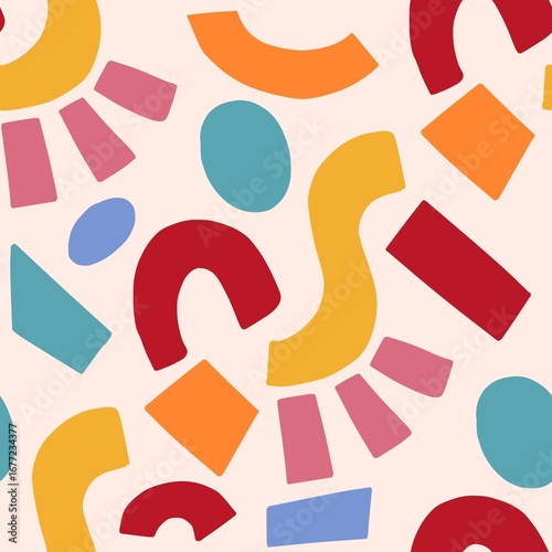 Seamless Abstract Geometric Shapes Pattern in Bright Colors – Modern Memphis Minimal Style Transparent