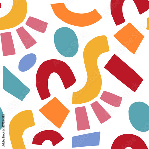 Seamless Abstract Geometric Shapes Pattern in Bright Colors – Modern Memphis Minimal Style Transparent
