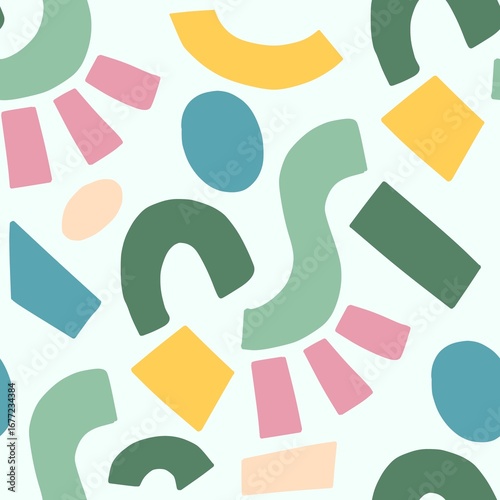 Seamless Abstract Geometric Shapes Pattern in Pastel Colors – Modern Memphis Minimal Style