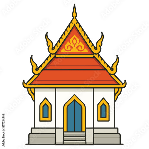 Traditional Thai temple building with intricate details, a beautiful architectural and cultural icon, vector illustration