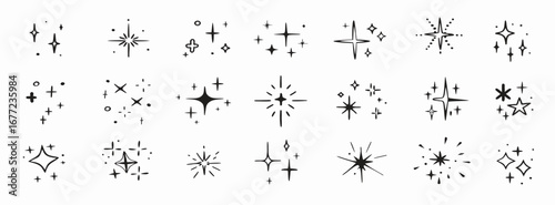 Hand-drawn Sparkle & Shine Elements: 24 Glittery Star Icons