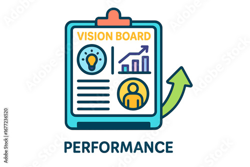 Vision board graphic illustrating performance metrics and goals performance vision board