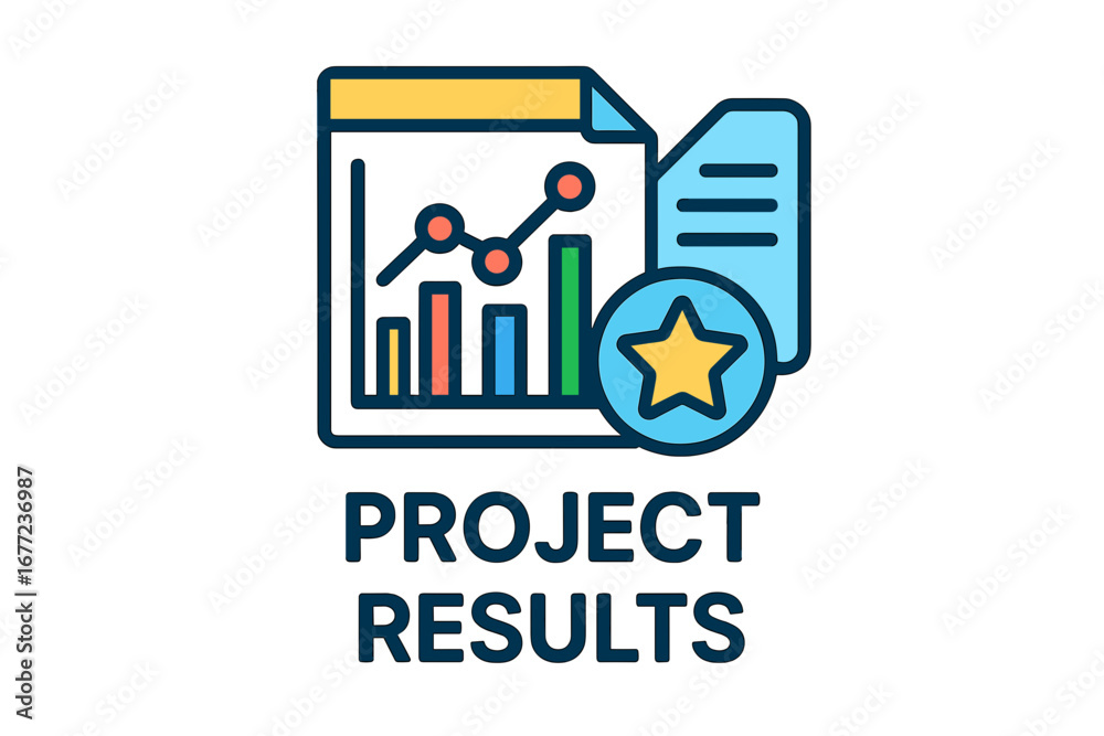 Fototapeta premium Project results graphic with chart, report, and star symbol project results layout