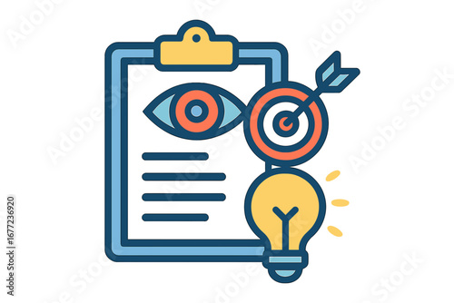 Conceptual illustration of vision board with light bulb and target business vision planner