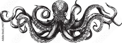 Octopus vector drawing. You can use it in any size in your works such as tattoo, advertising, logo.