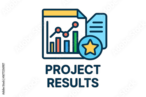 Project results graphic with chart, report, and star symbol project results layout