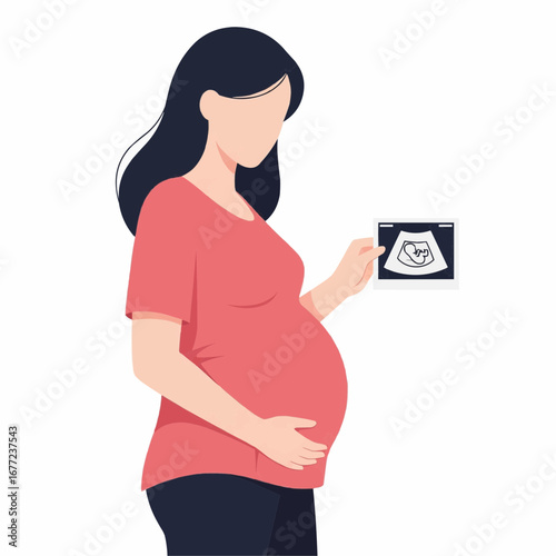 Pregnant Woman Holding Ultrasound Picture in a Modern Illustration