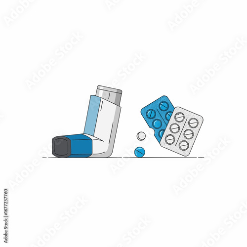 Medication and Inhaler Illustration for Respiratory Health and Medical Purposes