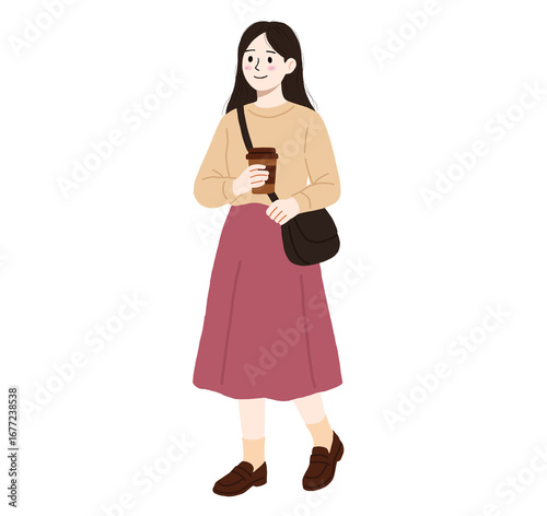 Illustration of Woman Holding Coffee Cup