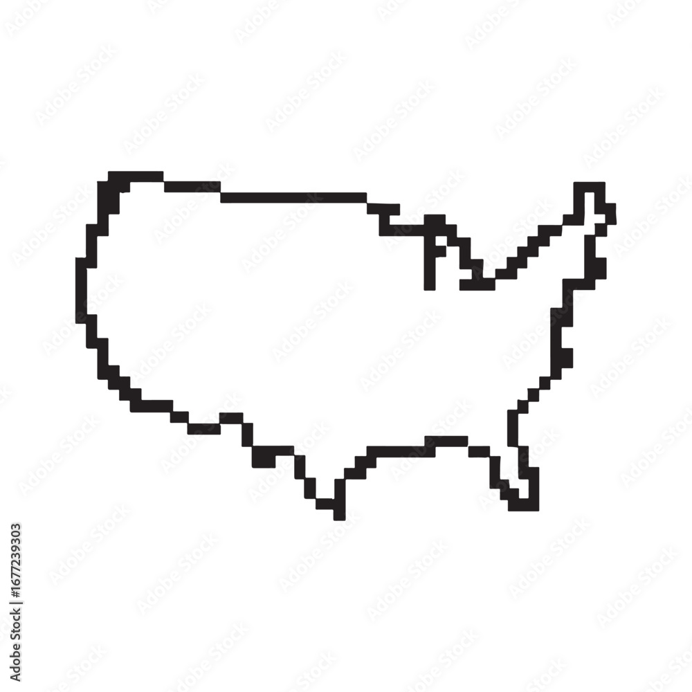 Fototapeta premium A simple pixel art outline map of the United States of America in a retro 8-bit style, vector illustration