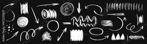 Hand-Drawn Arrows, Circles & Shapes: White Chalk on Black Background