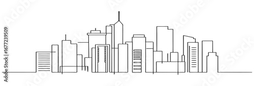 Continuous Line Drawing City Skyline, Urban Landscape, Minimalist Cityscape Illustration
