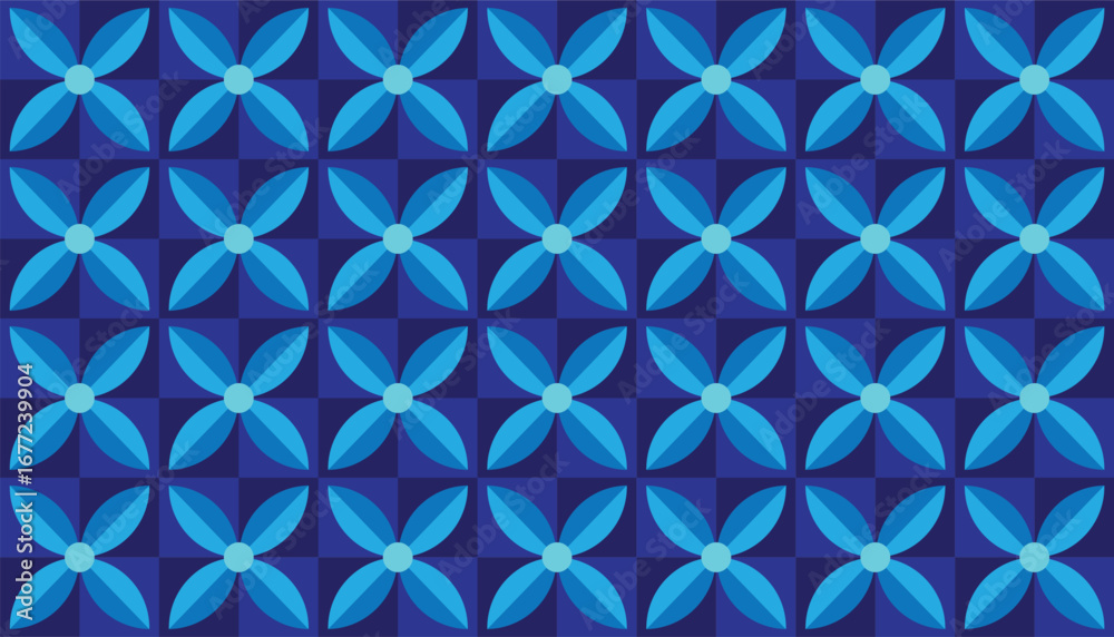 Fototapeta premium Abstract geometric floral pattern with blue color combination. Perfect for designs, wallpapers, and other design needs