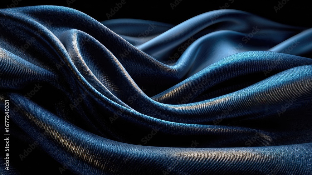 Obraz premium Dark navy blue silk fabric drapes in flowing, elegant waves