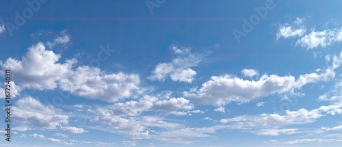 Fototapeta Naklejka Na Ścianę i Meble -  Wide-angle view of a partly cloudy blue sky
