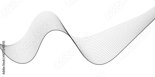 Dynamic wavy pattern of dotted lines in gradient black tones, flowing horizontally with overlapping curves that give depth and motion, resembling sound waves, data visualization, or digital abstract a
