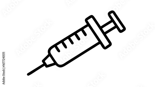 Syringe icon showing measurement markings is isolated on a white background for pharmaceutical.